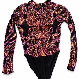 Windsor Multicolor Sequin Bodysuit 1X Zip Back Glam NWOT
